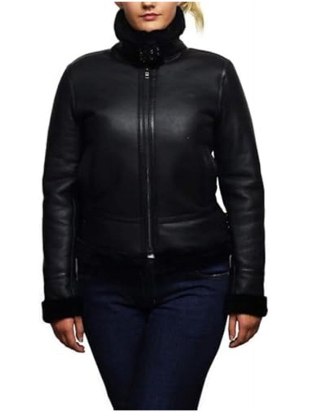 Womens Genuine B3 Shearling Sheepskin Leather Aviator Flying Bomber Jacket